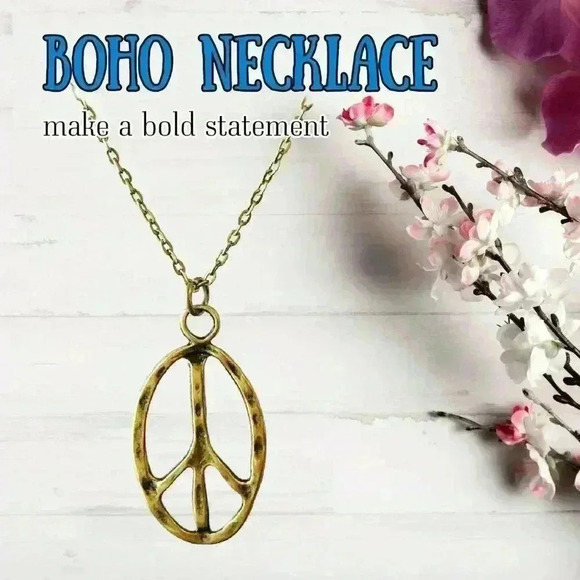 Peace sign necklace hippie accessories hippie jewelry for women bronze - Picture 3 of 8
